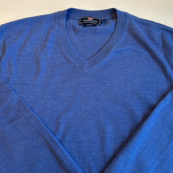 Vineyard Vines Merino wool blend long sleeve vneck light sweater periwinkle blue - Picture 12 of 14